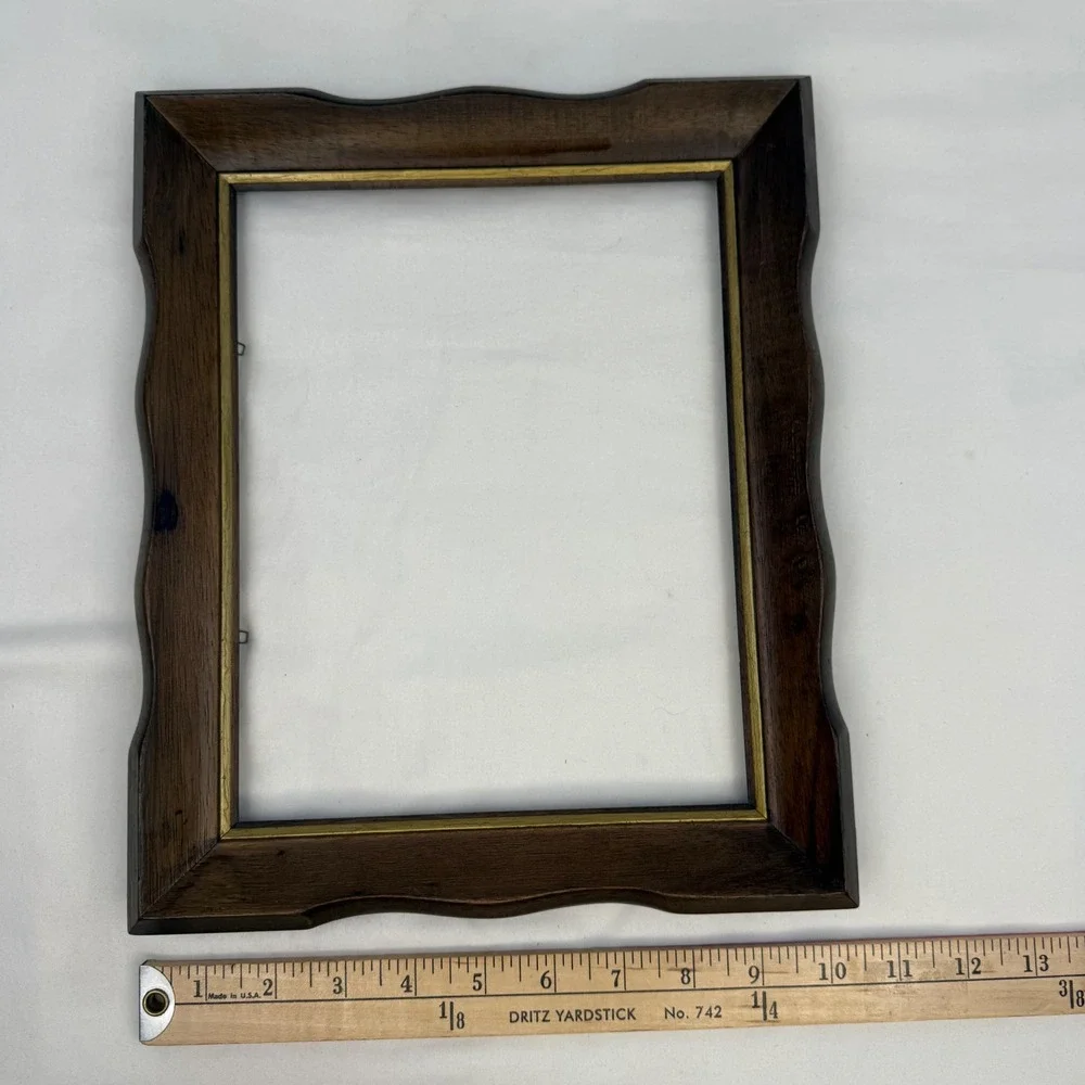 Vintage Scalloped Wood Picture Frame 8x10 Dark Brown Gold Trim Wavy Edge